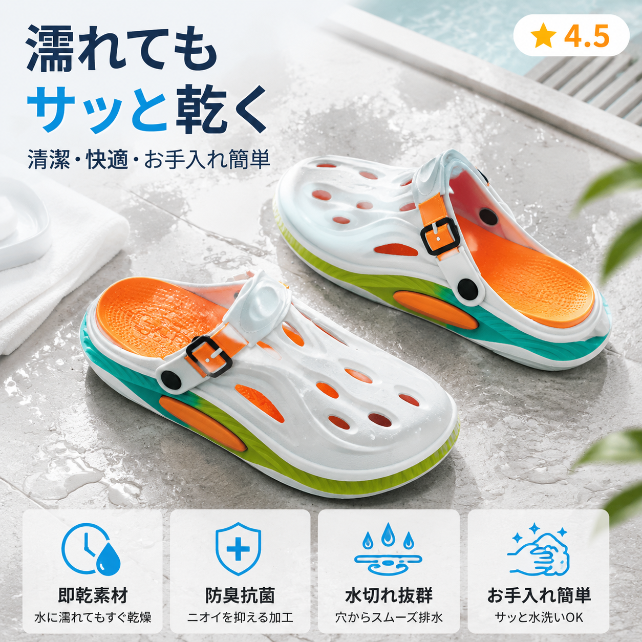 夏用メンズつま先カバーサンダル防滑ビーチシューズ