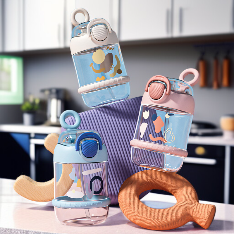 여름 스타일 여자 휴대용 물컵 학생용 빨대컵