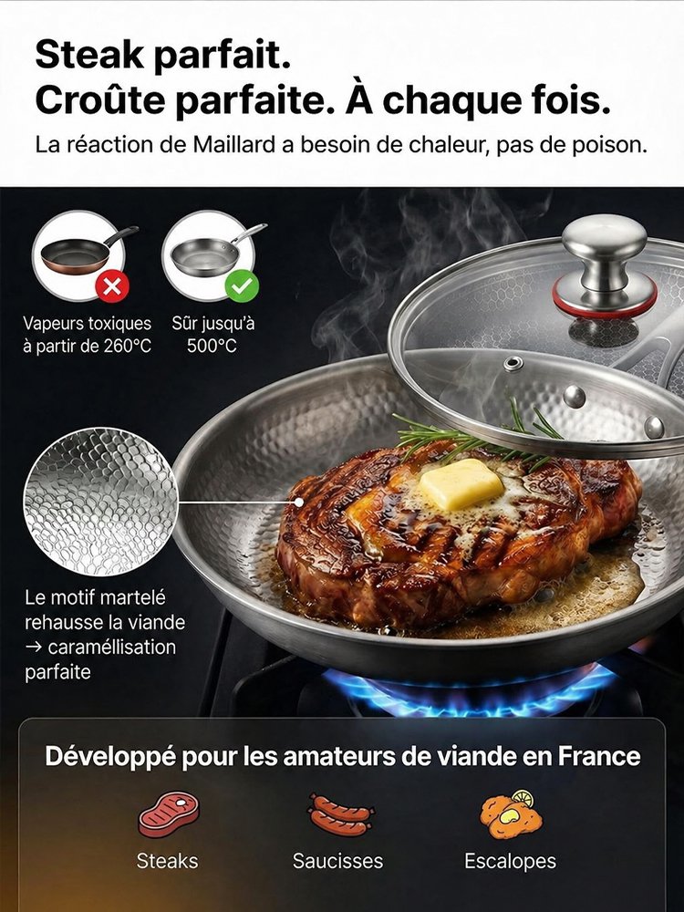 【Un investissement pour la vie】Poêle antiadhésive en titane pur de qualité médicale, sans revêtement