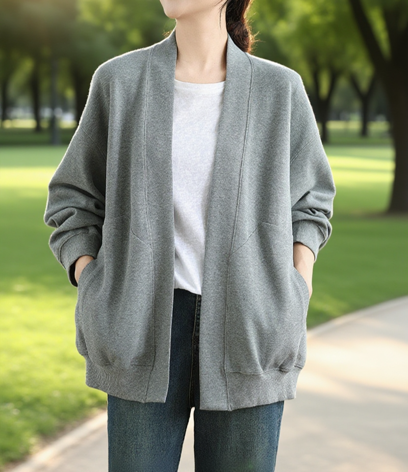 여성 심플 스웨터 카디건 착용샷