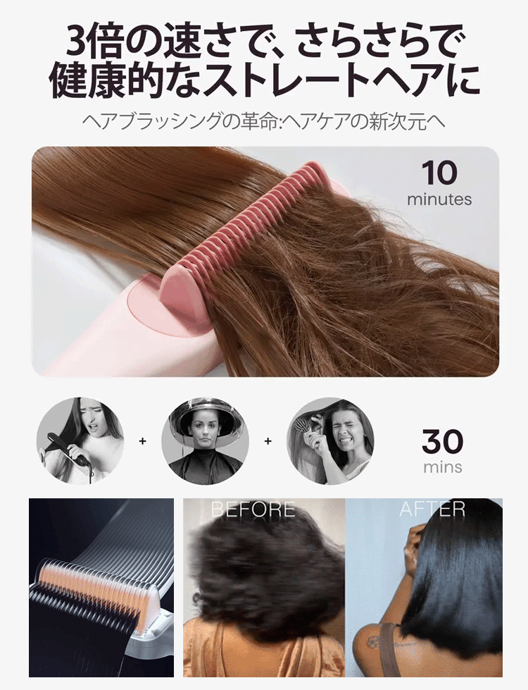 液晶マイナスイオンストレートヘアブラシ