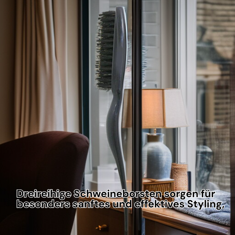 Schweineborsten-Haarbürste, dreireihig, für Frisuren, Volumen und Locken, mit spitzem Stiel