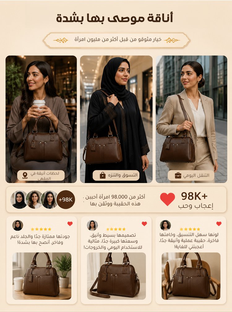 حقيبة نسائية عصرية كبيرة والسعة من جلد طبيعي 