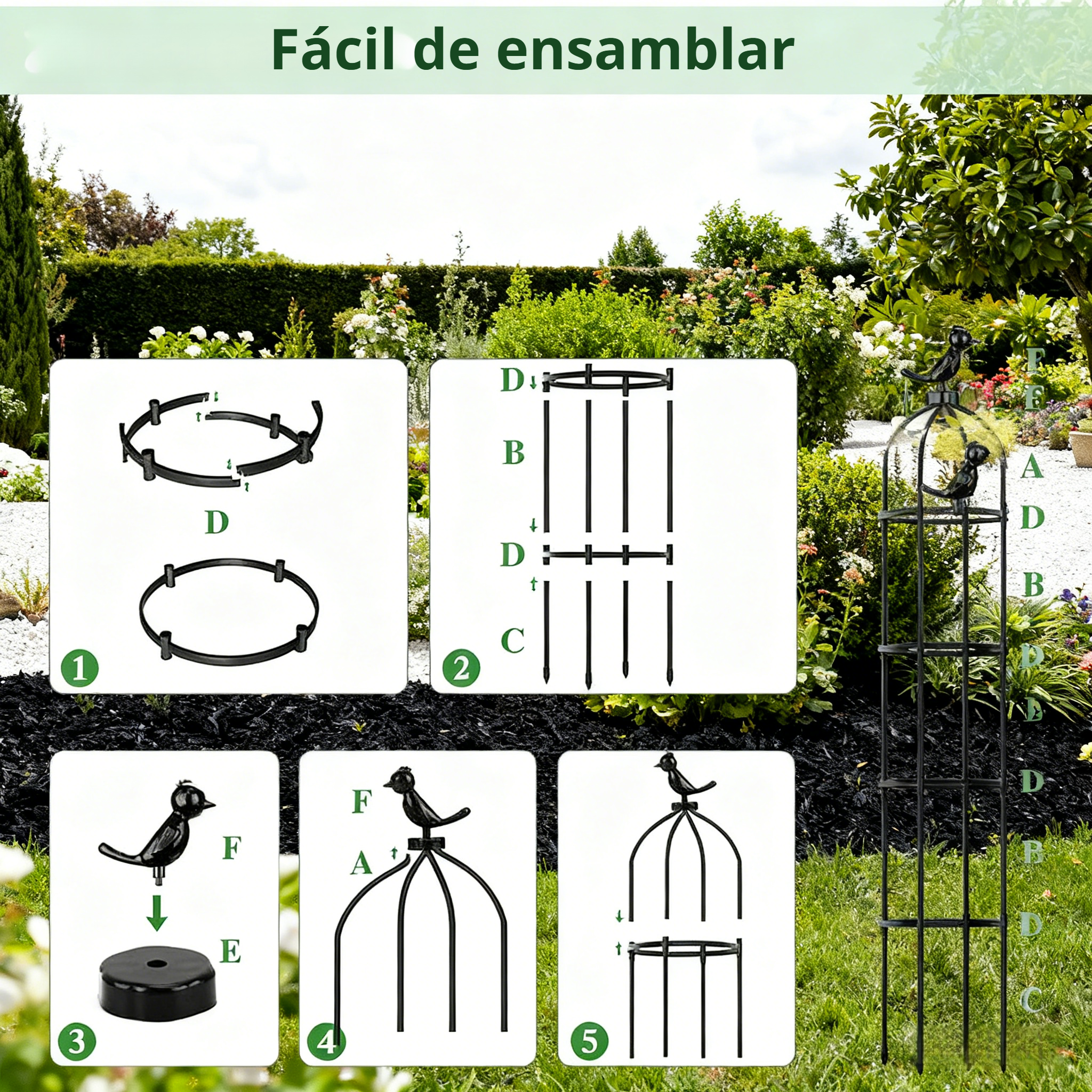 Estructura de jardinería para plantas trepadoras en uso