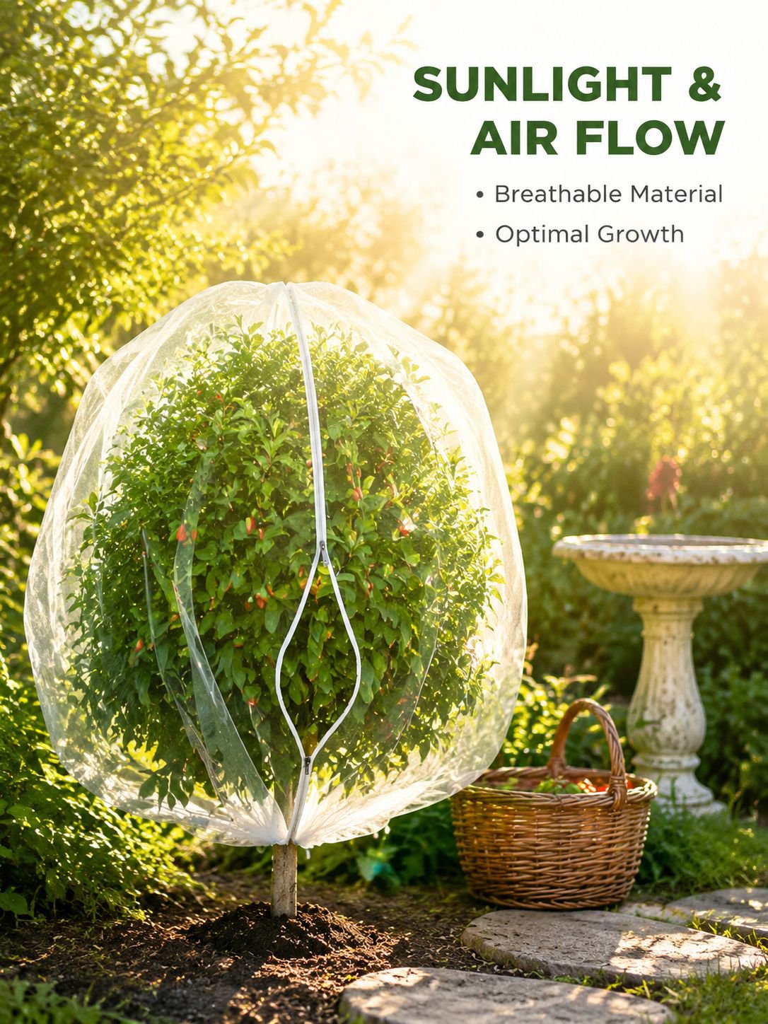 Cross-border insect-proof netting for fruit trees and plants with zipper covers