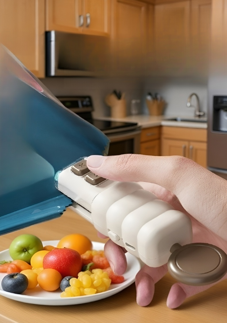 Portable cartoon bag sealer on kitchen countertop