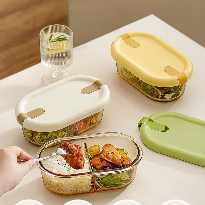 High Borosilicate Glass Divided Lunch Box, Microwave & Freezer Safe Bento Box for Office Workers
