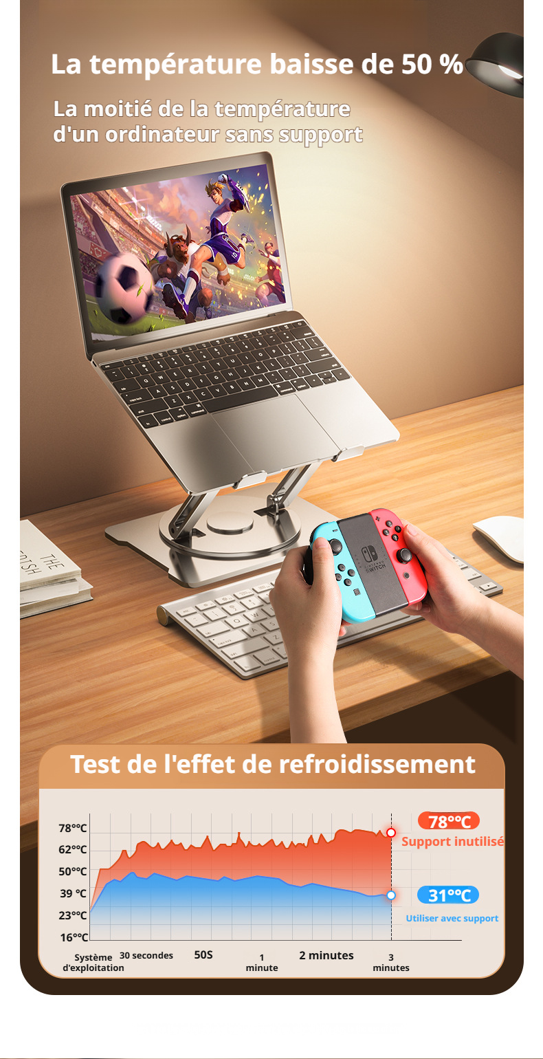 Support ajustable pour ordinateur portable, vue latérale