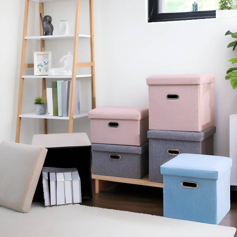 家用便攜亞麻收納凳可折疊換鞋凳布藝沙發凳