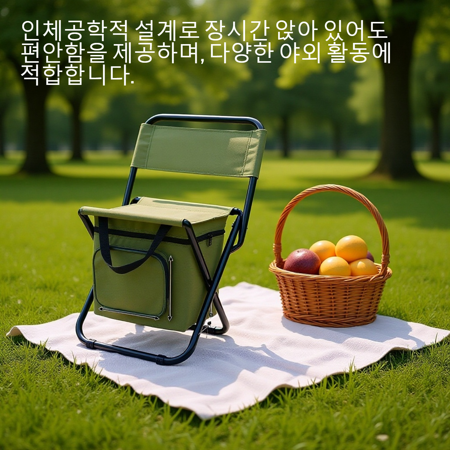 수납 공간이 있는 휴대용 접이식 캠핑 의자 정면 이미지