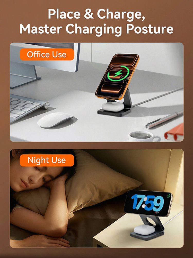 【 Say goodbye to clutter 】 Three in one folding magnetic wireless charger