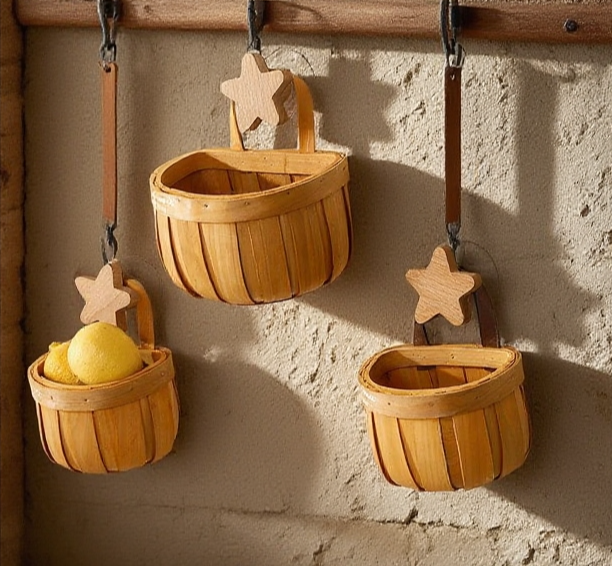 環保竹編壁掛收納筐細節特寫