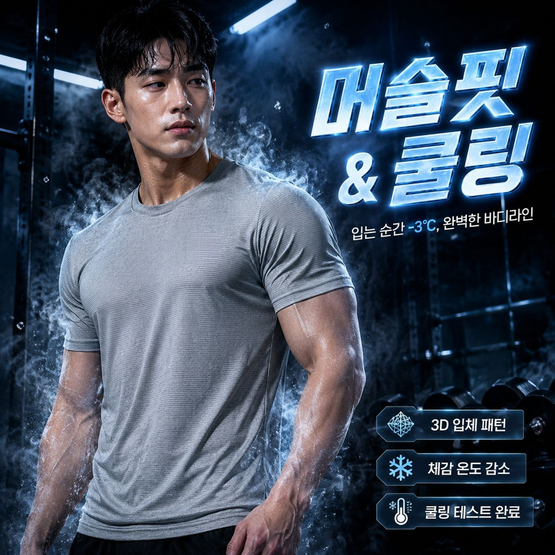 남성 얇은 스포츠 반팔티 아이스 라운드넥 쿨 드라이 티셔츠