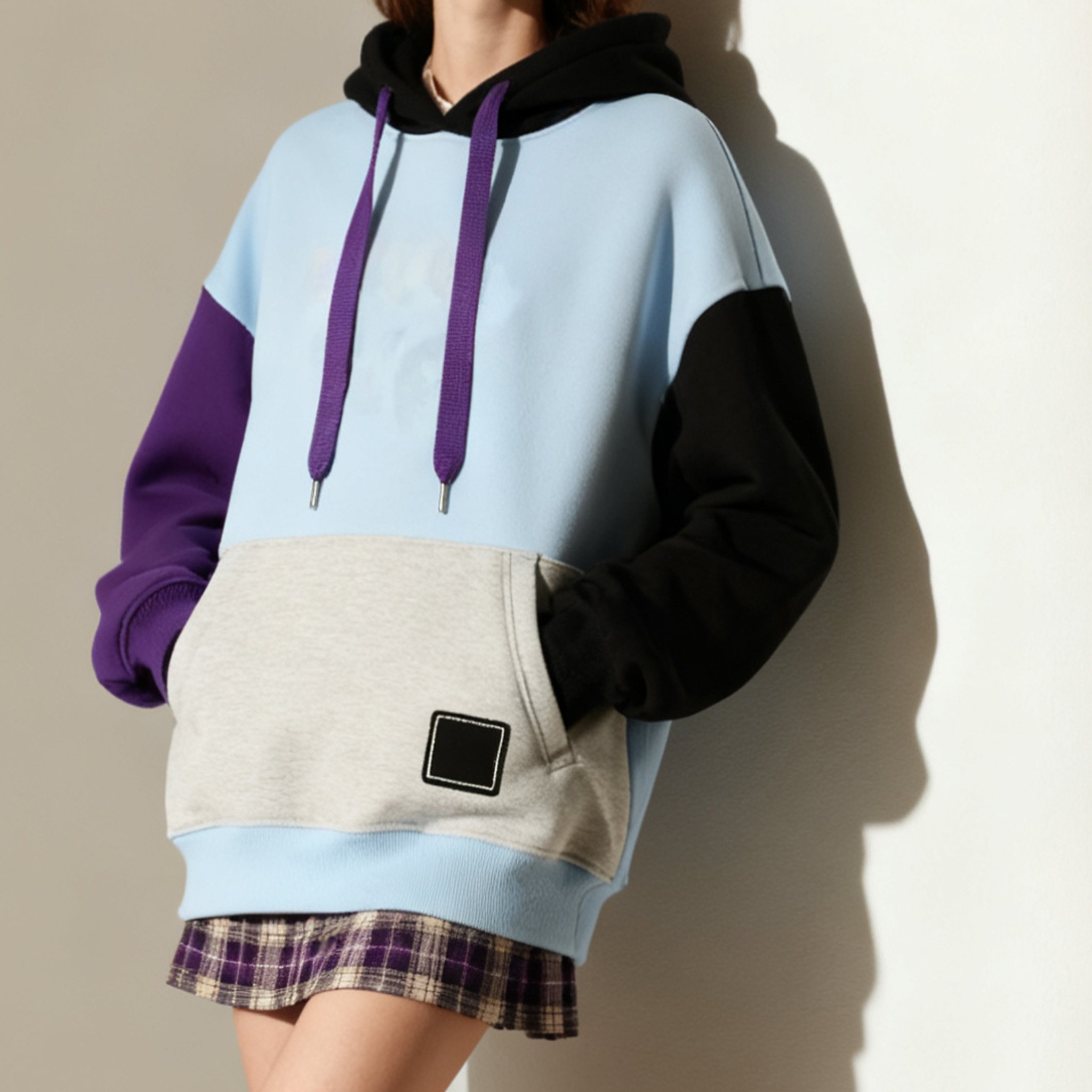 컬러블록 코튼 후드티 정면 이미지