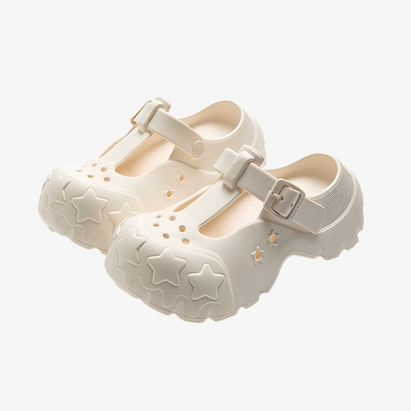 夏の女性用厚底ホールシューズ、アウトドアホールシューズ、2025年新作ホームスリッパ、滑り止め通気性スリッパ、高さを増す踏み心地、つま先閉じサンダル