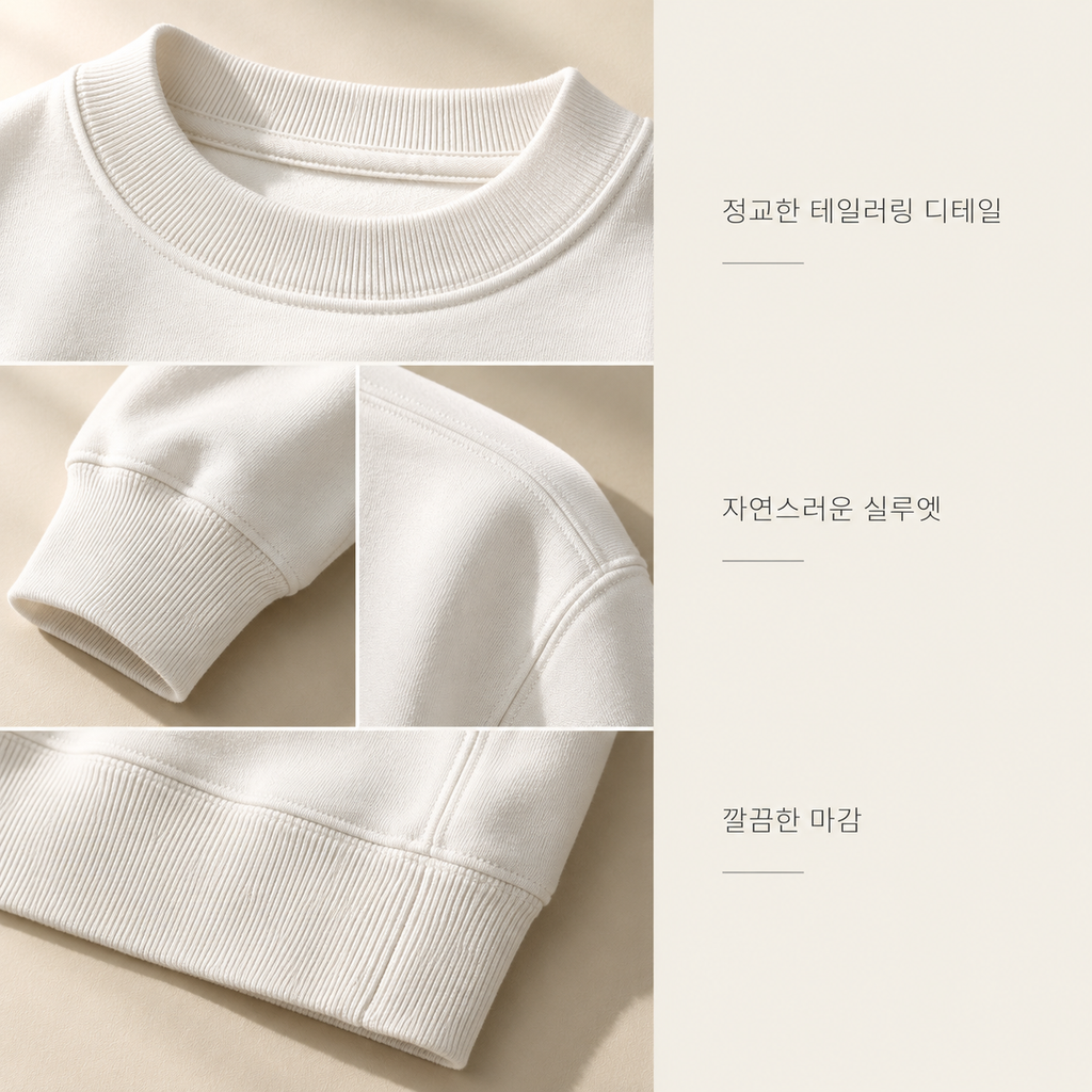 중량감 있는 라운드넥 심플 남성용 봄가을 신상 아메리칸 스타일 후드리스 맨투맨