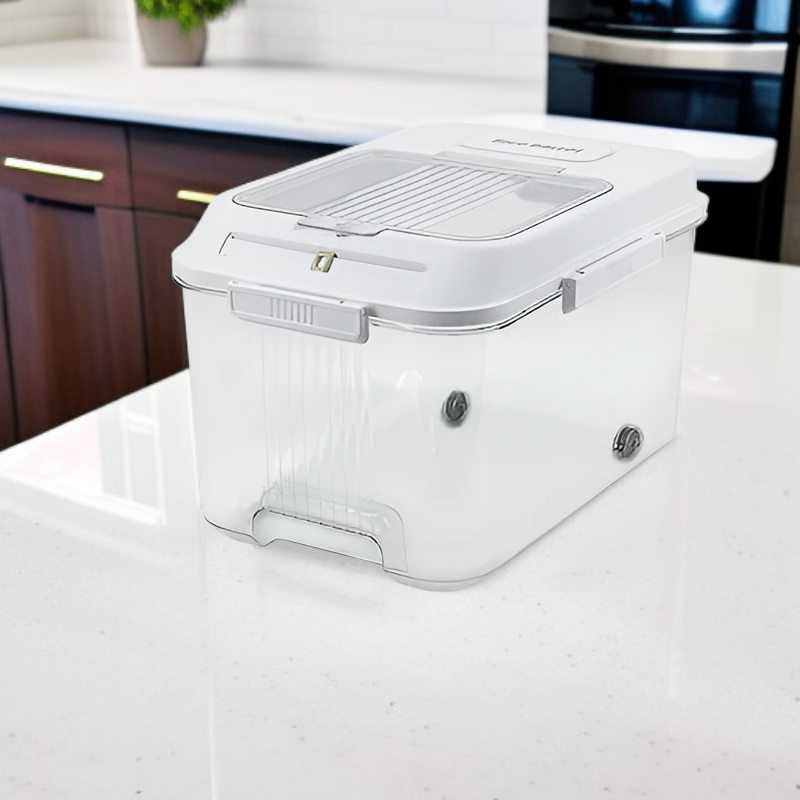 대용량 투명 쌀통 자석 타이머 부착 밀폐 방습 방충 주방 쌀 보관함