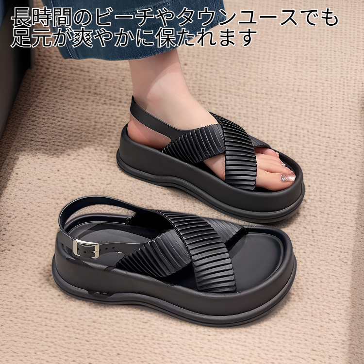 夏用カジュアル厚底クロスサンダル 新中式ビーチシューズ
