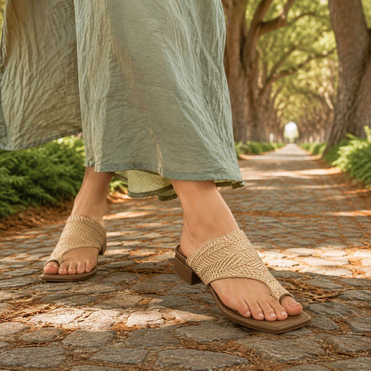 Women's French Woven Chunky Heel Sandals, Summer Versatile Beach Slippers