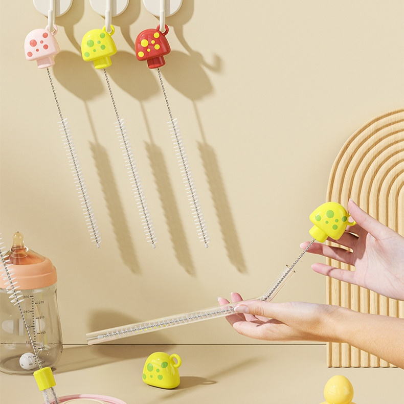 ストローブラシ 家庭用 きのこ型兼用掃除ブラシ コップ用四角ストローブラシ