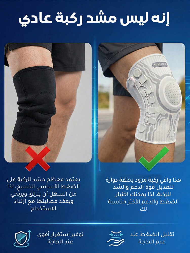 واقي ركبة مبتكر بحلقة دوار لضبط قوة الضغط والدعم 