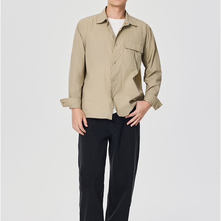 男士寬鬆長袖休閒襯衫夾克韓版純色工裝外套