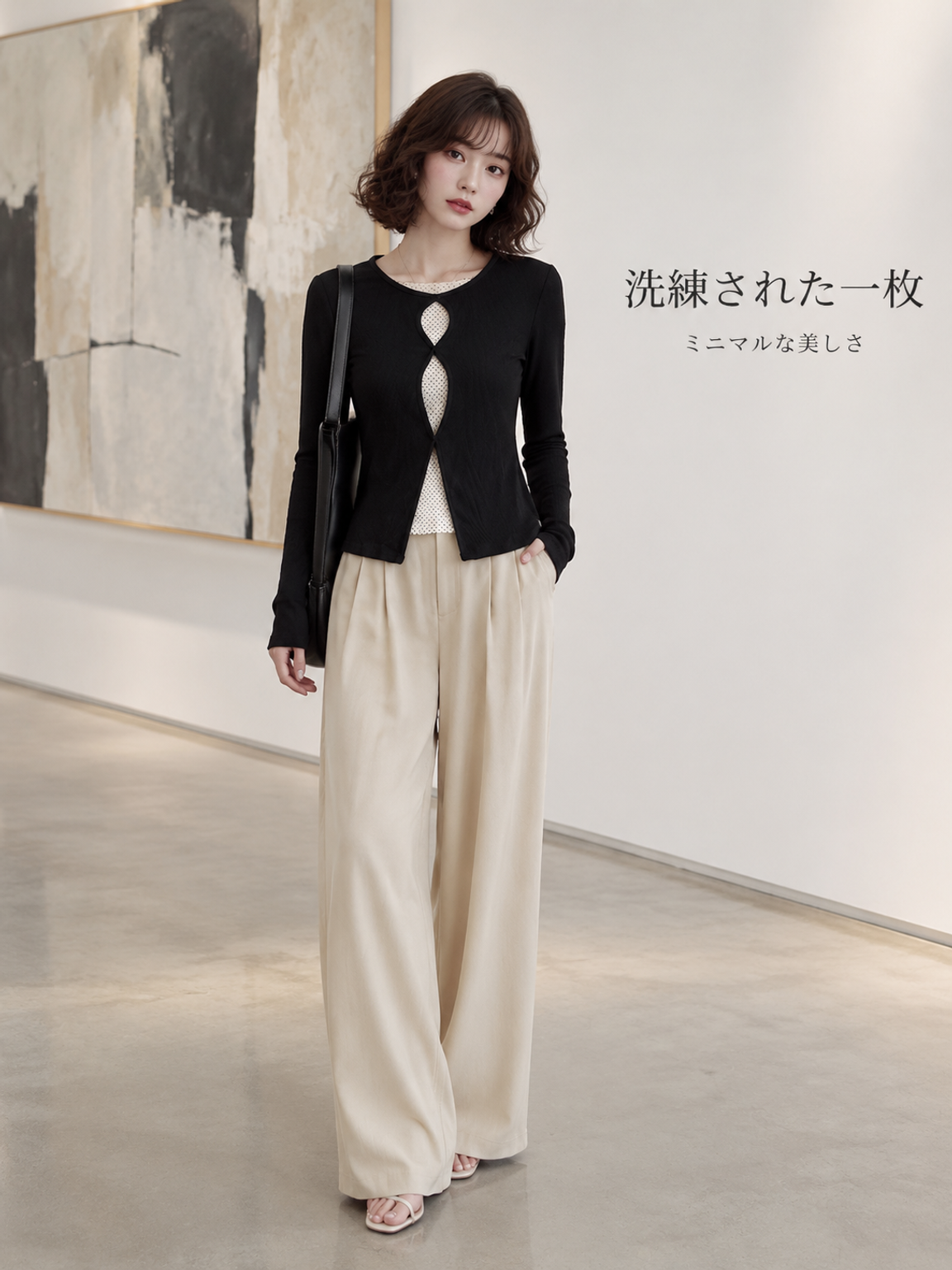 【秋の新作半額】Monolly ドットコンビ長袖トップス｜上質感・極上の肌触り・オンオフ着回し