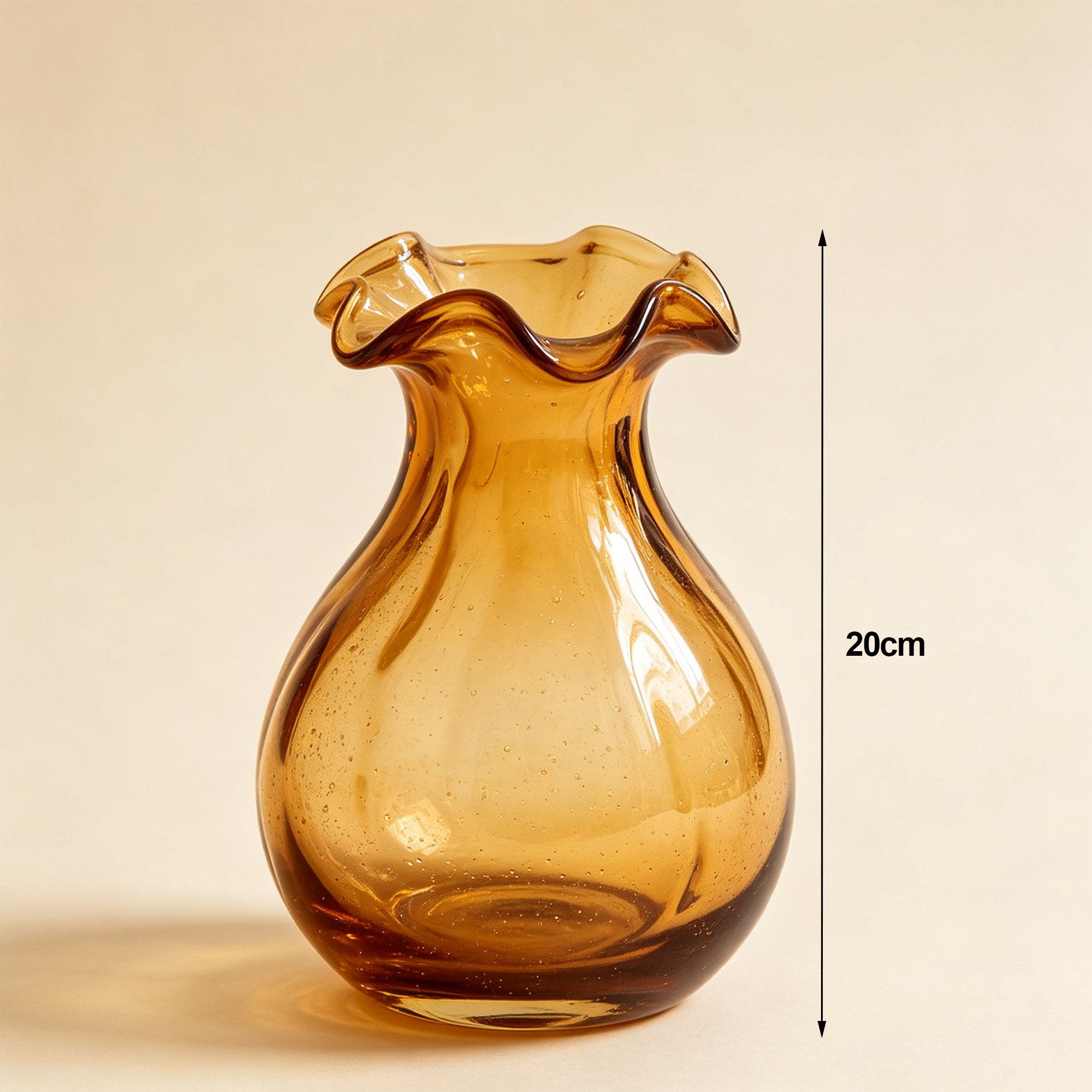 Decorative amber vases with unique wavy edges