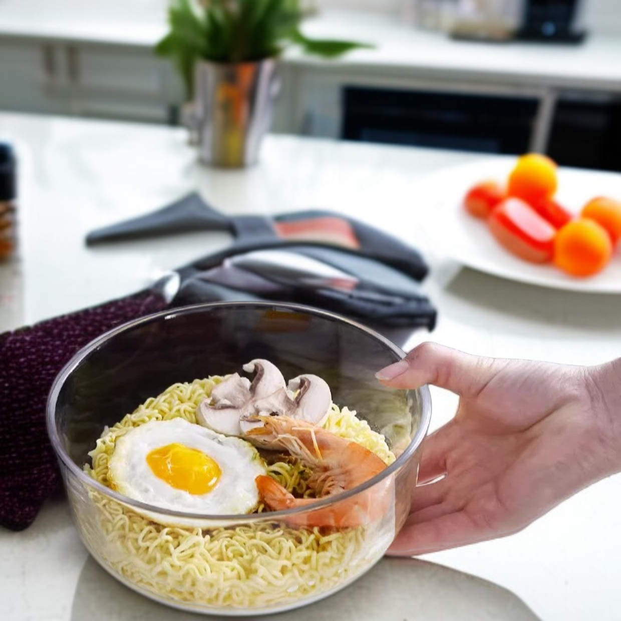 Cuenco de cristal grueso resistente al calor, apto para ensaladas, arroz, sopas y fideos