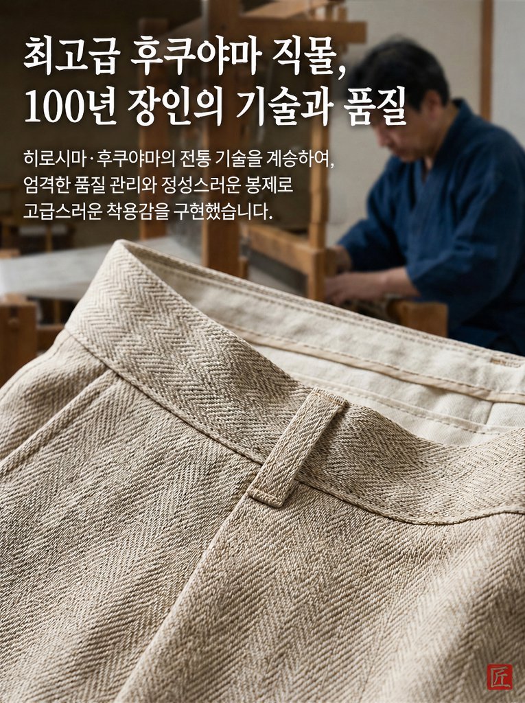 【히로시마 후쿠야마】하이웨이스트 린넨 와이드 팬츠 여성용
