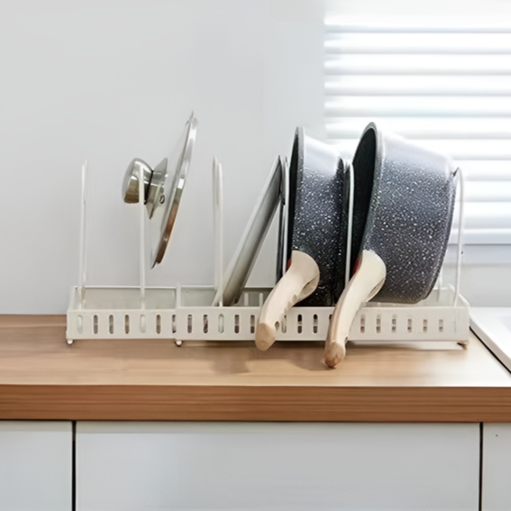Multifunktionaler ausziehbarer Küchenständer – Topfdeckel-, Schneidebrett- und Geschirrhalter
