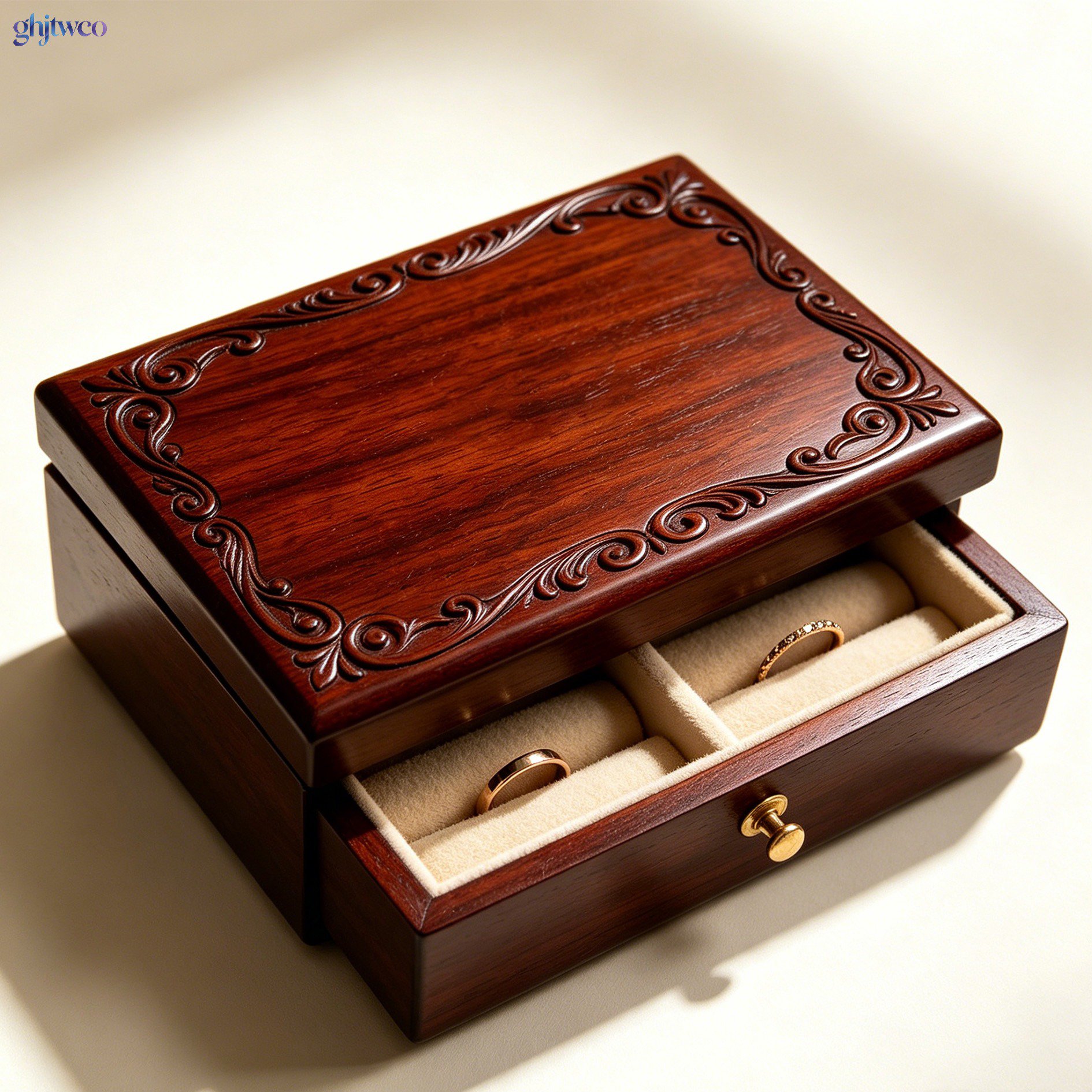 Carved rosewood jewelry boxes (2)