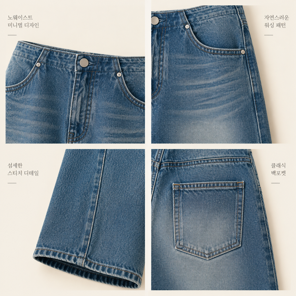 봄가을 무허리 디자인 A라인 루즈핏 와이드 데님 팬츠 여성용