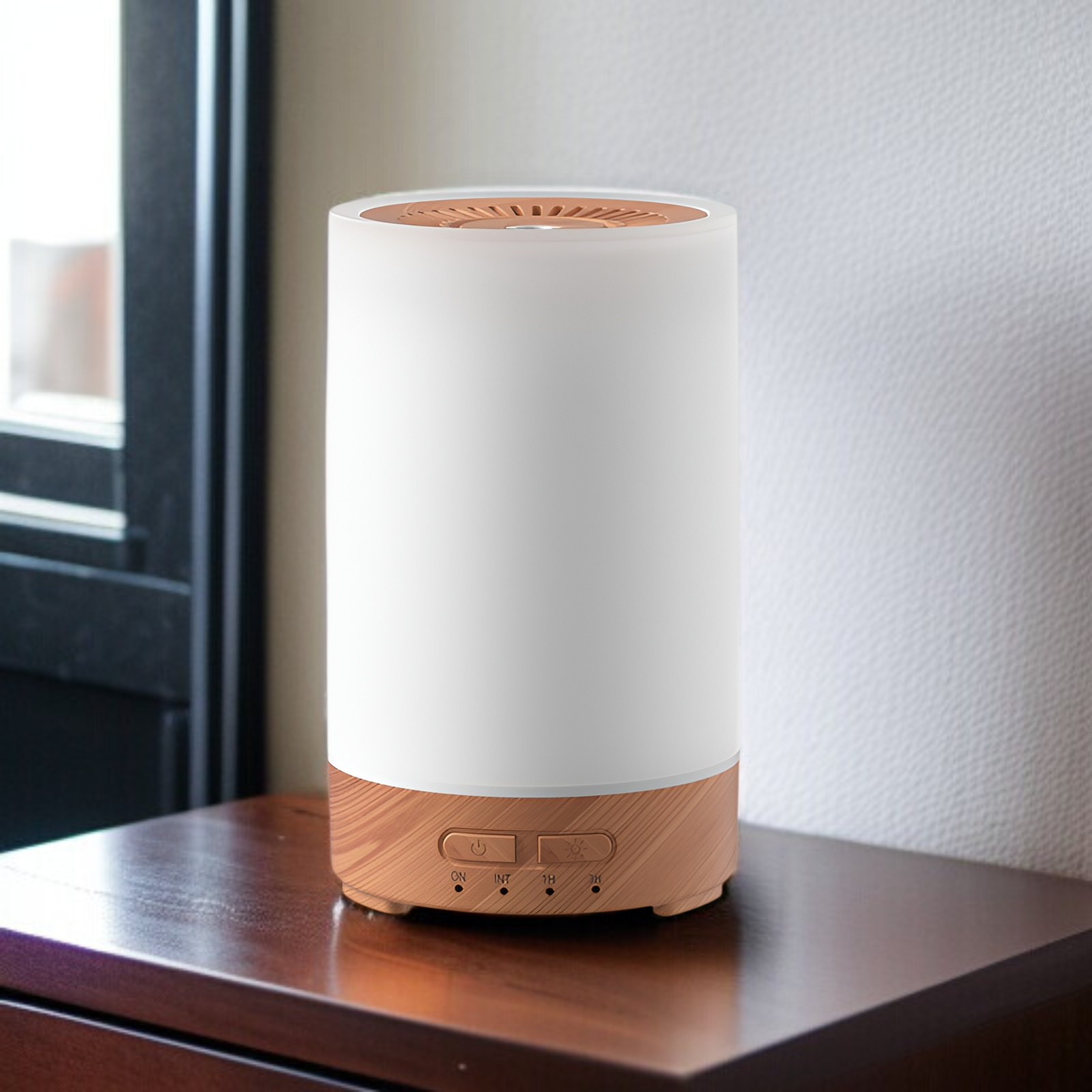 新しいナイトライト加湿器、家庭用USBアロマディフューザー、カラフルな木目調ディフューザー、ミニサイレントベッドルームアロマディフューザー