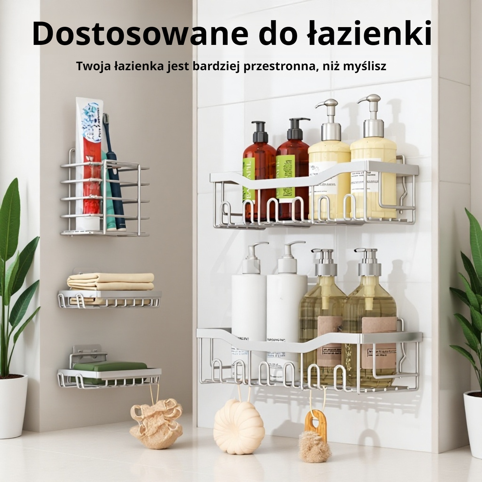 Półka łazienkowa bez wiercenia/Organizer na toaletę/Ścienny regał na akcesoria