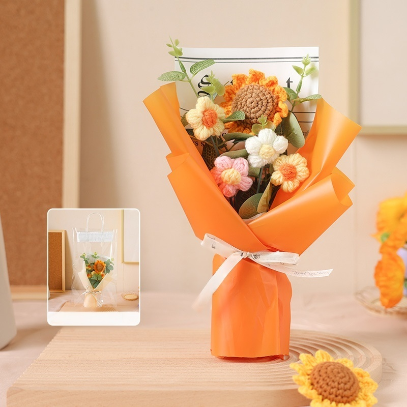 Knitted Artificial Rose and Sunflower Bridal Bouquet