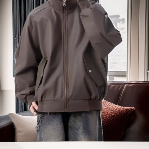 アメリカンスタイルのブラウンのモーターサイクルレザージャケット、暖かくて軽量なメンズアビエイターコート、ゆったりとしたスタンドカラーのベースボールジャケット、秋冬メンズウェア。