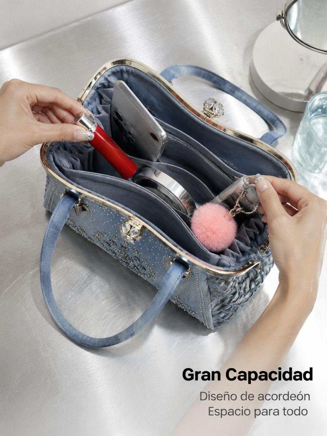 Bolso vaquero vintage con strass de alta gama, nuevo diseño, para hombro