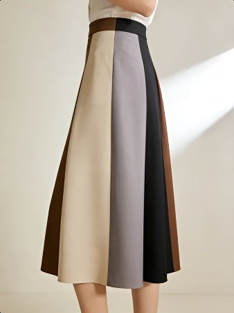 Retro-Midirock mit Farbblockmuster und Streifen