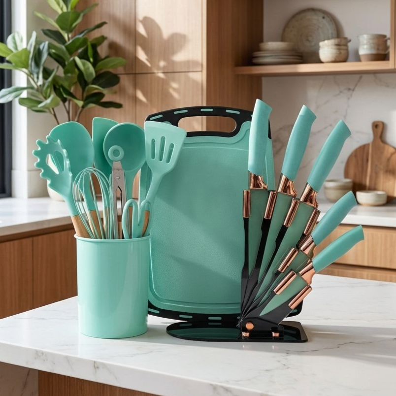 Silicone knife, cooking spoon, spatula, and kitchen utensil set