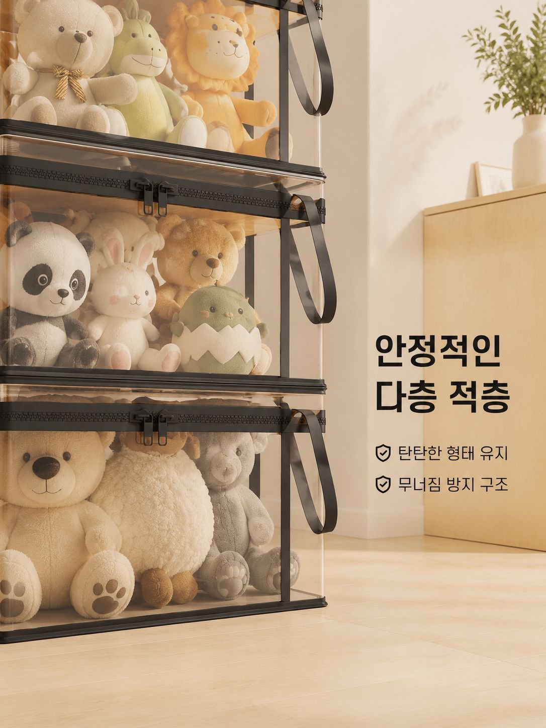 대용량 수납박스의 튼튼한 플라스틱 소재 강조