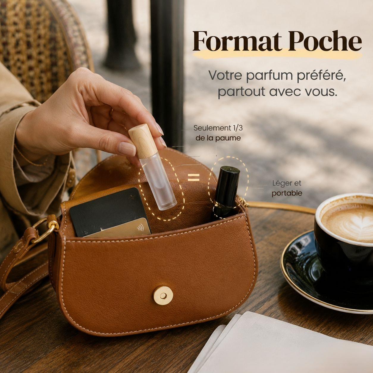 Bouteille à bille en verre givré 1 ml avec couvercle à effet bois
