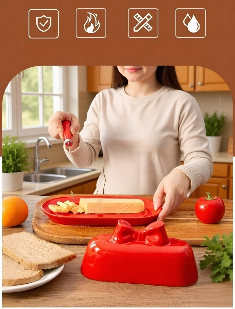 귀여운 리본 장식이 있는 버터 접시