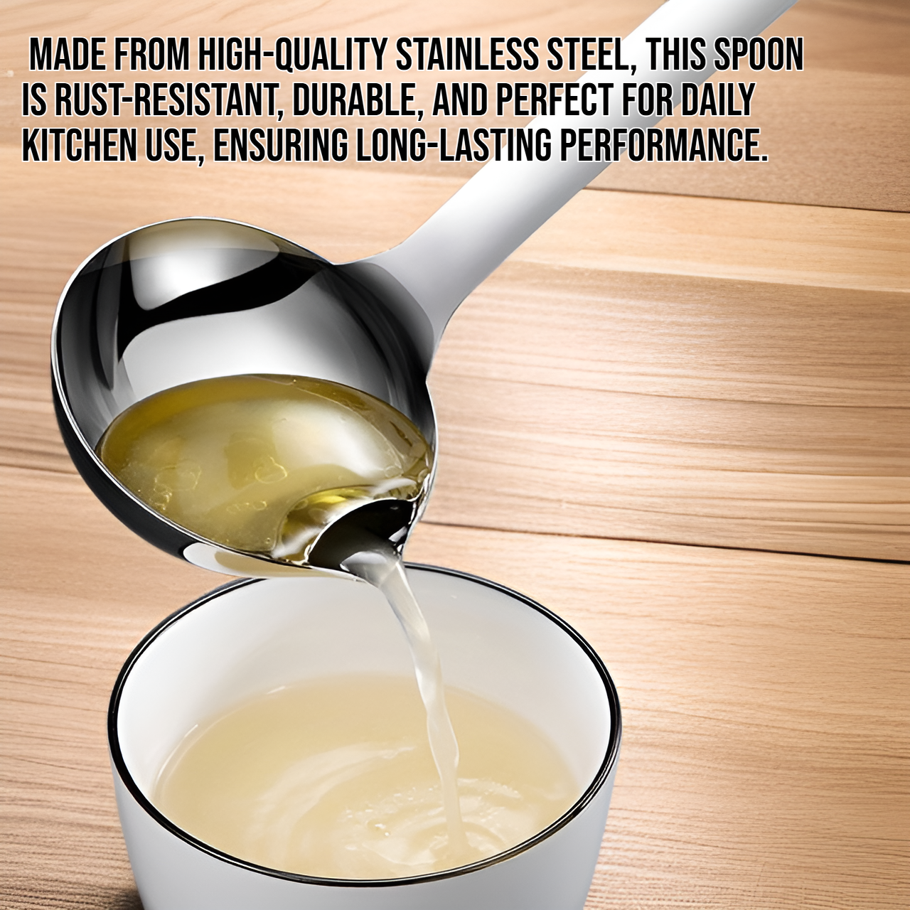 Stainless steel spoon with oil and soup separator