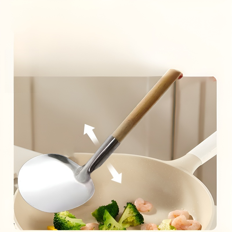 Solid Wood Handle Nonstick Pan Round Stir-fry & Turner Spatula