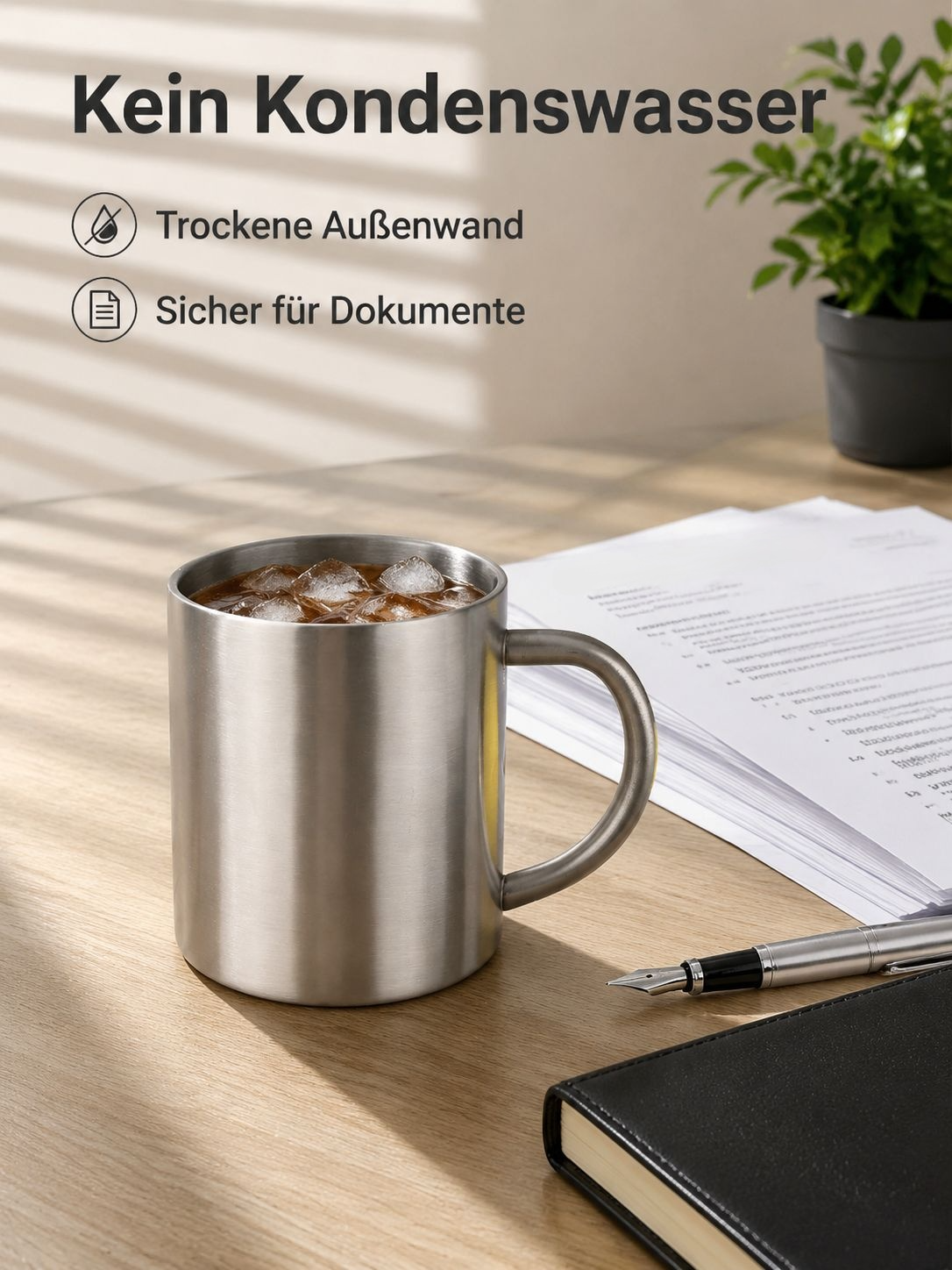 Becher aus Edelstahl 304 mit doppelwandigem Griff