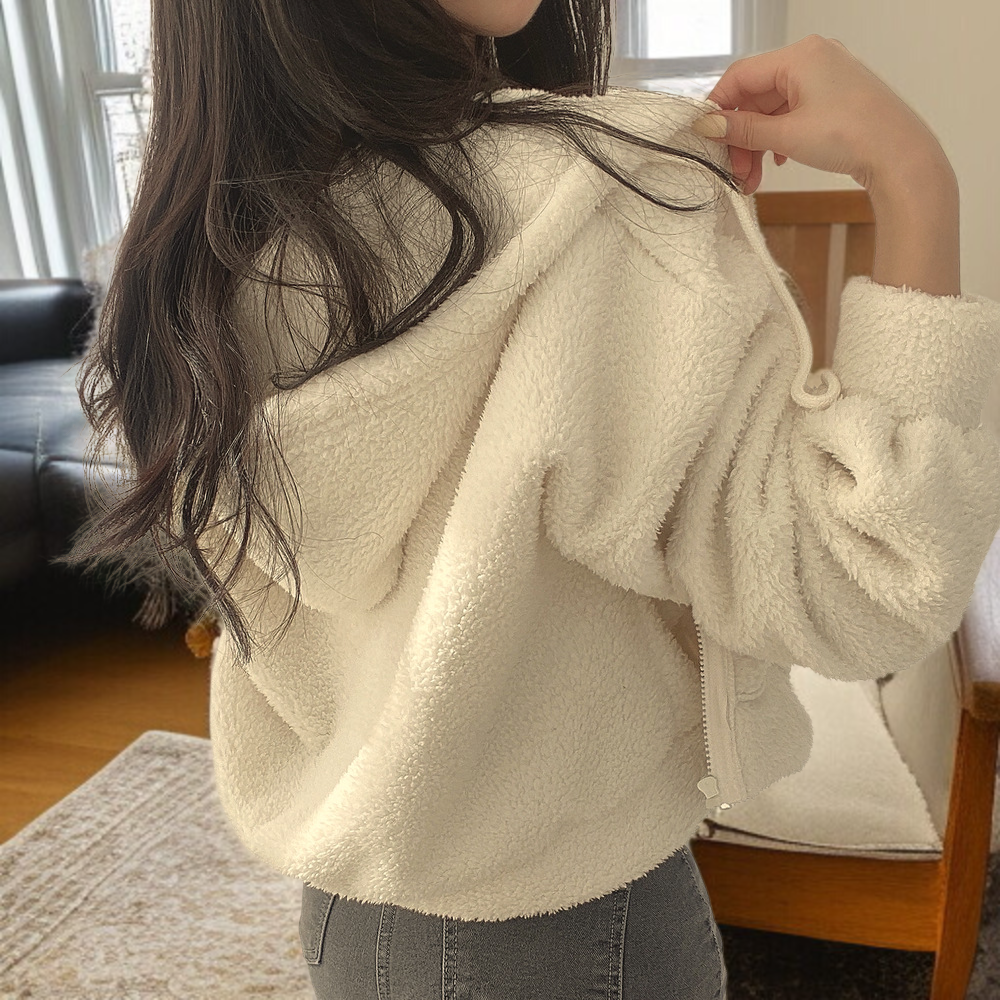 여성용 램스킨 후드 스웨트셔츠 재킷