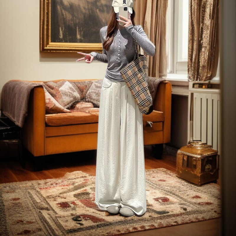 마운틴 캐주얼 팬츠 드롭감 와이드 슬림핏 가림 와이드 팬츠 정장바지 여 하이웨스트 캐주얼 팬츠