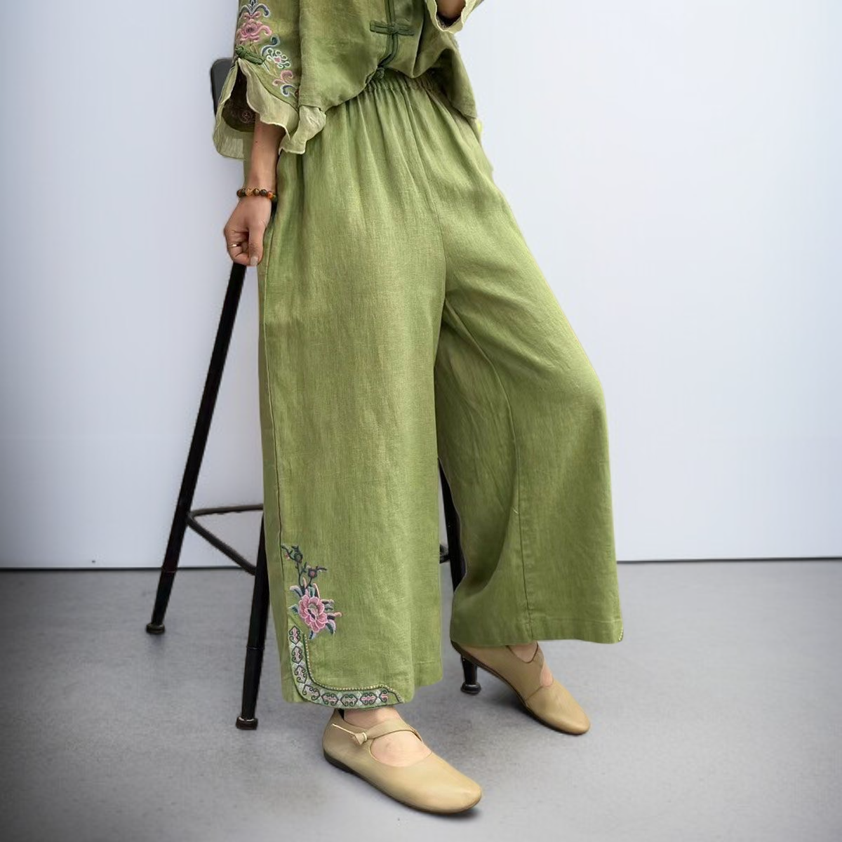 レディース ゆったりコットンリネンカジュアルパンツ