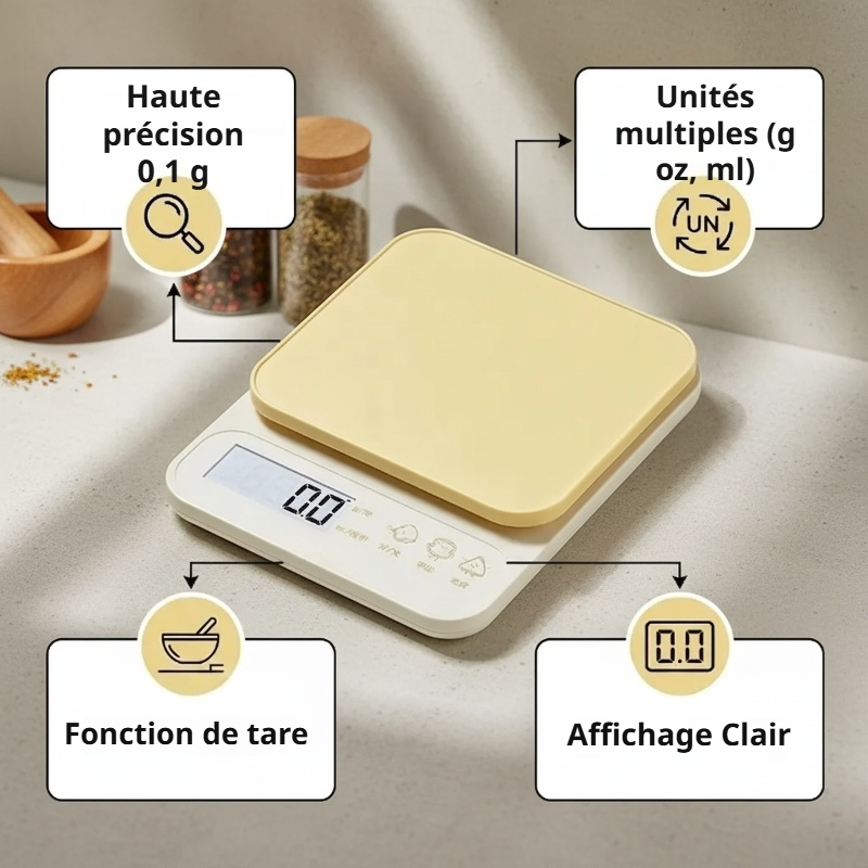 Balance électronique de cuisine haute précision compacte